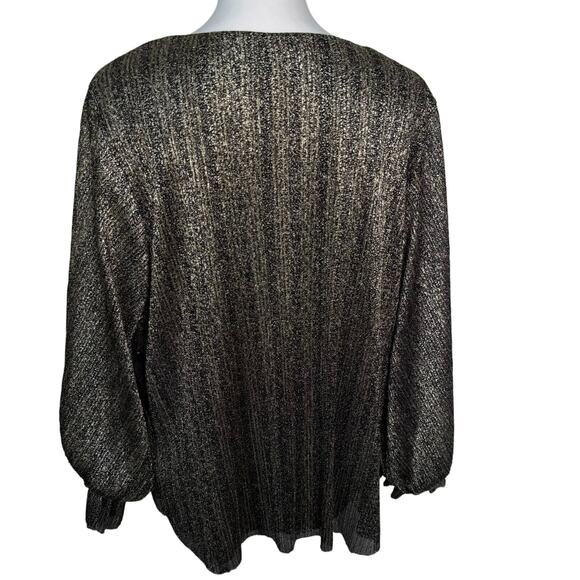 VINCE‎ CAMUTO NWT Women's 2X Gold Black Shiny Flouncy Balloon Sleeve Blouse Top - Picture 2 of 11